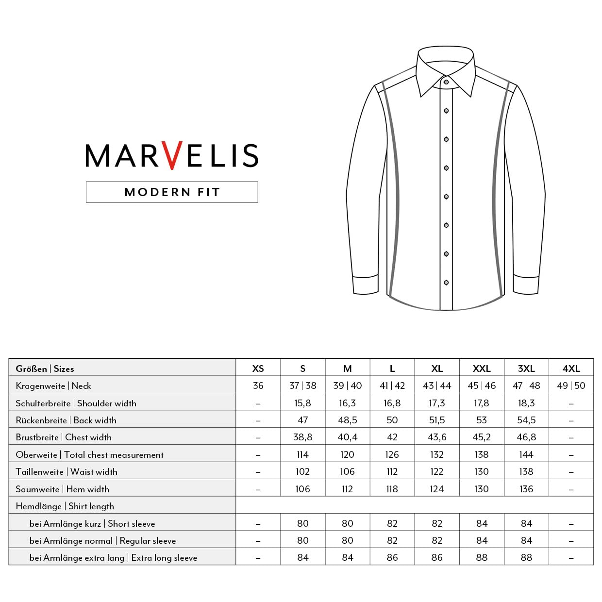 Marvelis Męska koszula z długim rękawem Non-Iron-Modern-Fit, jednokolorowa, 13 New Kent