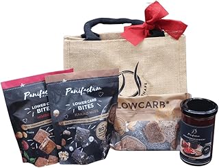 Panifactum Geschenkset Süße Verführung, Low Carb Set mit Snacks, Kuchen & Aufstrich, Kakao-Nuss & Himbeere Bites, Nusskuchen & Fruchtaufstrich Erdbeere, Ketogen & Glutenfrei, Geschenkpaket, 550 g