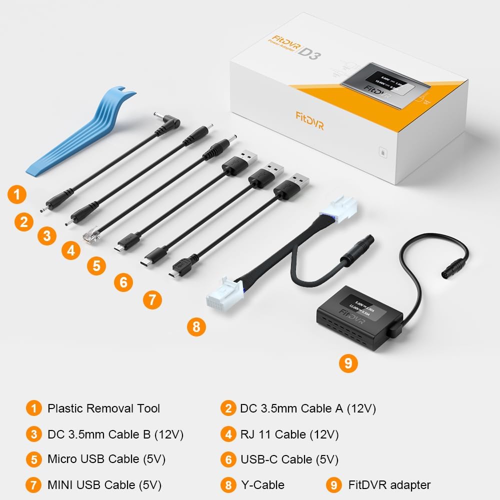 Dash Cam Power Adapter (12pin), Compatible with Toyota Tacoma Camry Corolla RAV4 and Lexus and More, LED Display, Built-in USB Power Source, Easy Install, Plug and Play, 5V 12V Output, D3-010