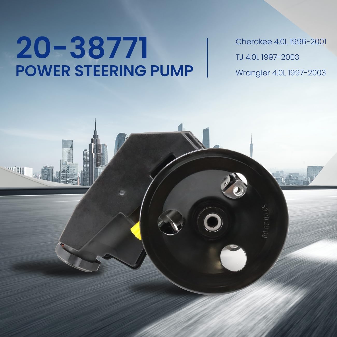 20-38771 Power Steering Pump with Pulley Replace 52087871 52087871AB 86-00274 RL087871AE AD55-7140 Compatible with Cherokee 4.0L 1996-2001,TJ 4.0L 1997-2003,Wrangler 4.0L 1997-2003