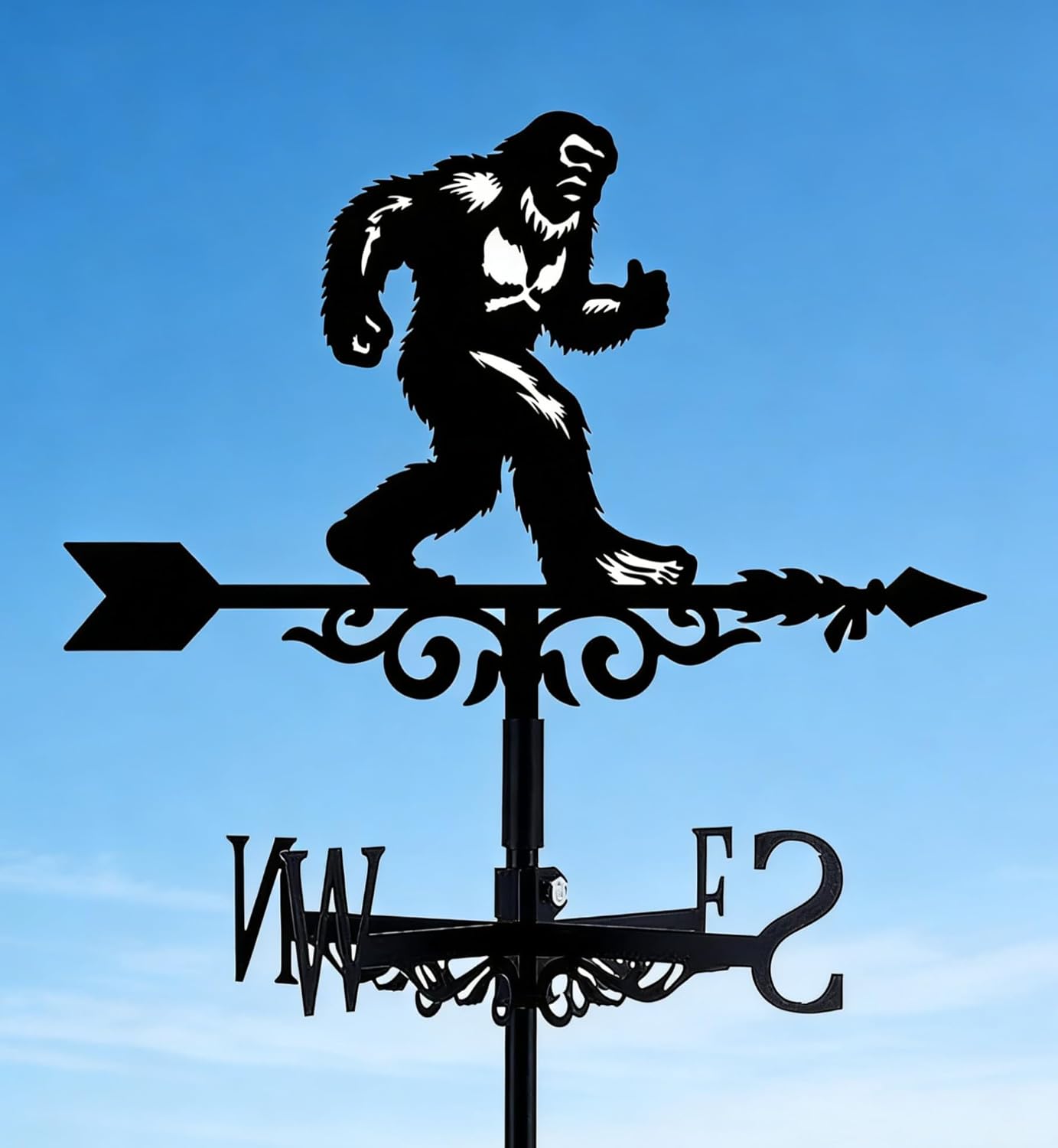 Bigfoot Weathervane Arrow Metal Wind Vane Big Foot Sasquatch Weathercock Garden Decoration Wind Direction Indicator Stake Roof Mount Ornament for Farmhouse Yard Outdoor