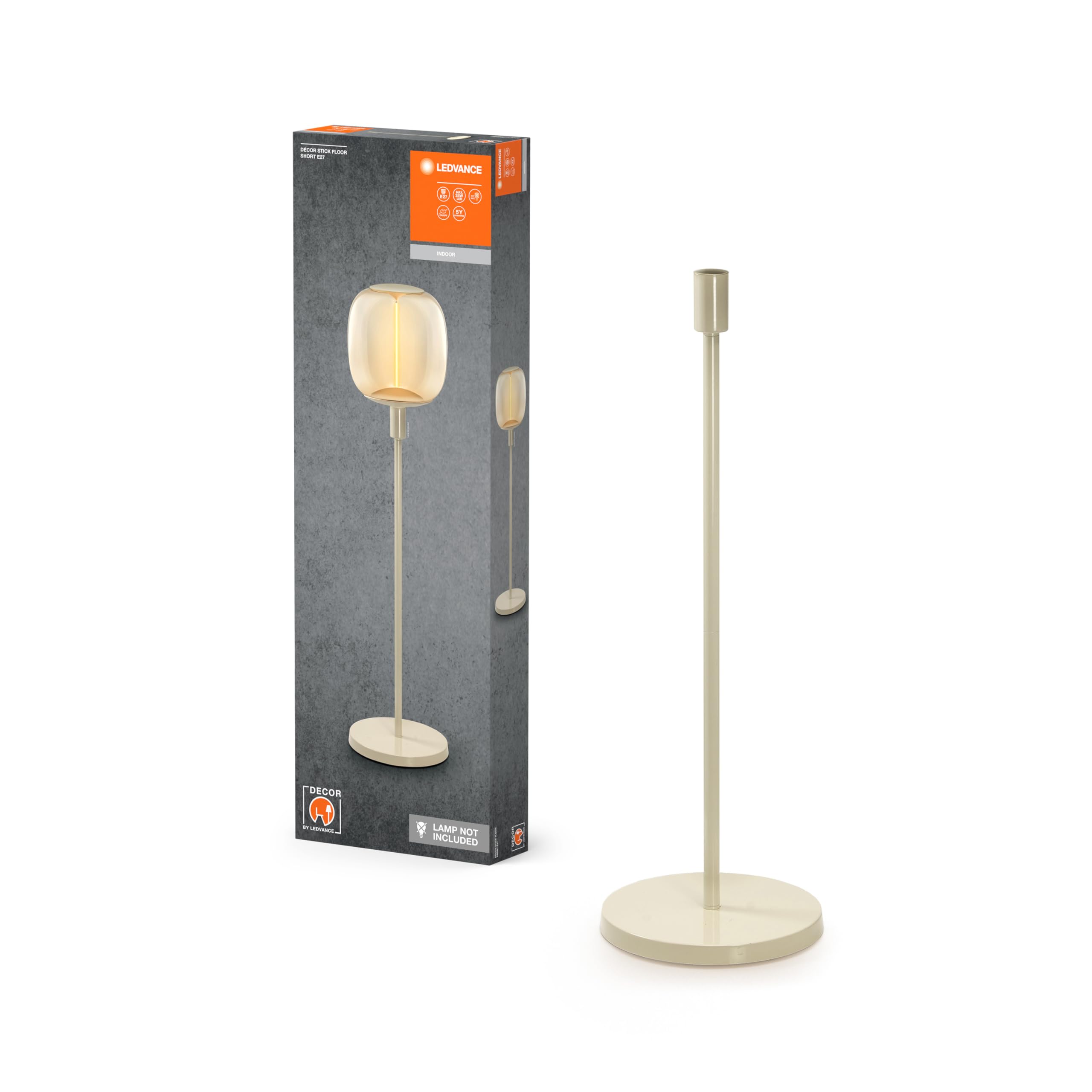 LEDVANCE Dekoracyjna lampa podłogowa z 2x oprawką E27, dwoma stojakami (wysokość 78 cm i 110 cm), beżowa, z kablem zasilającym 1,8 m, idealnie dopasowana lampa LED OSRAM 1906 dostępna osobno