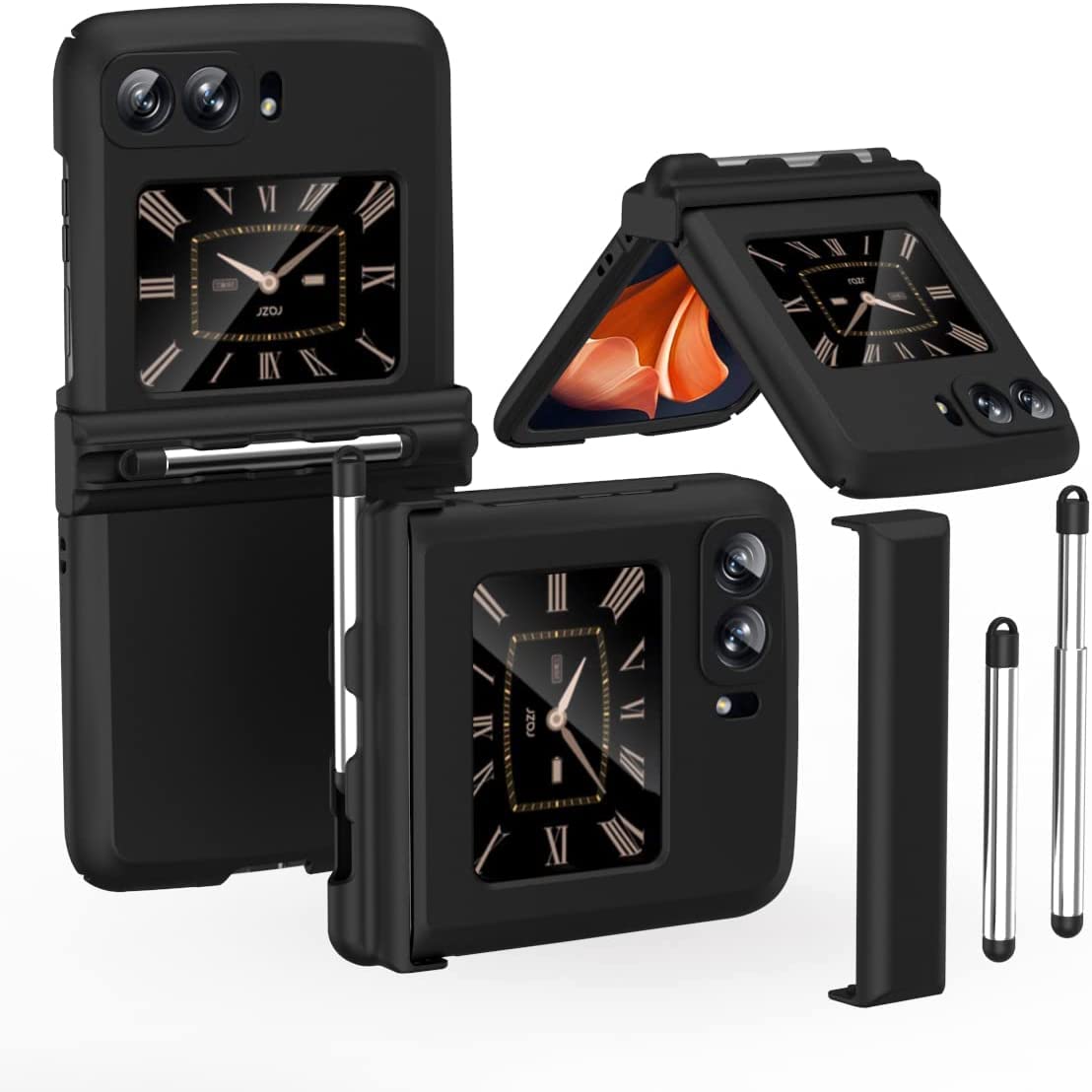 JarttarnCompatible with Motorola Moto Razr 2022 5G Shockproof 360° Full Protection Hinge with Pen Holder,with Tempered Glass Case Cover for Motorola Moto Razr Gen 3 2022 (Black)