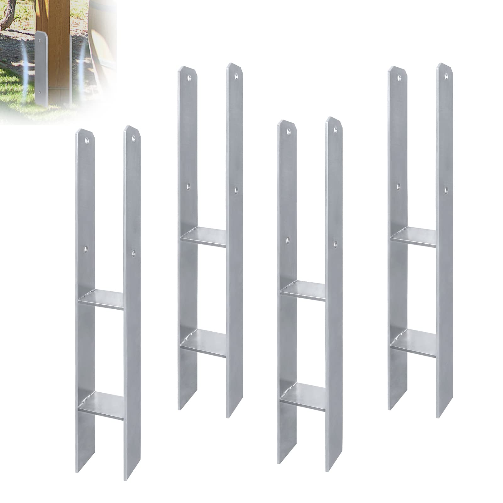 XMTECH 4 Stück H-Pfostenträger H-Anker aus Stahl 600 mm Höhe 5 mm für 91 mm Pfosten Pergolen Stelzenhäuser tragfähig langlebig H-Pfostenanker