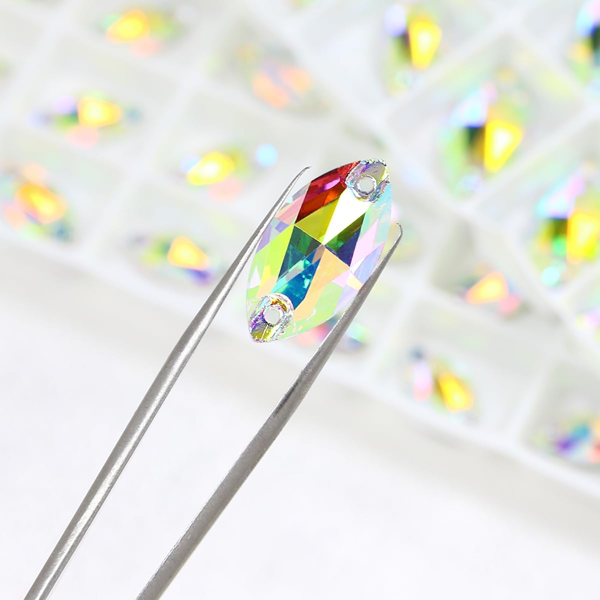 84Pcs Navette Shape Mixed Size Crystal AB Glass Sewing Gems with Holes for Clothes, Shoes, DIY Crafts - Image 2