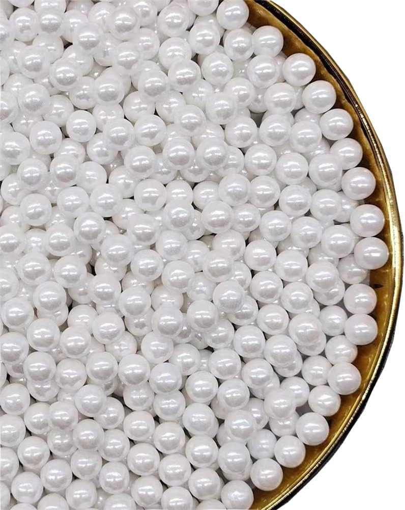 Sprinkles Pearl Sugar 7mm Candy 120g/ 4.2oz Baking Edible Cake Decorations Cupcake Toppers Cookie Decorating Ice Cream Toppings Celebrations Shaker Jar Wedding Shower Party Christmas Supplies White