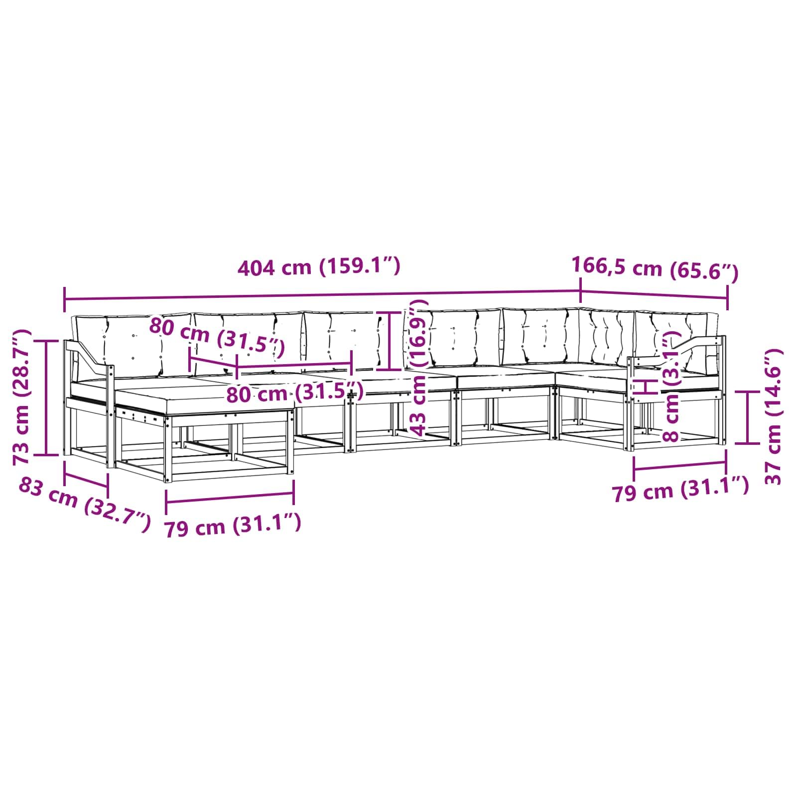 Outdoor-Sofagarnitur mit Kissen 7-teilig Natur und Anthrazit, modulares Sofaset aus massivem Akazienholz mit Lattenrahmen, wetterbeständig für Garten Terrasse