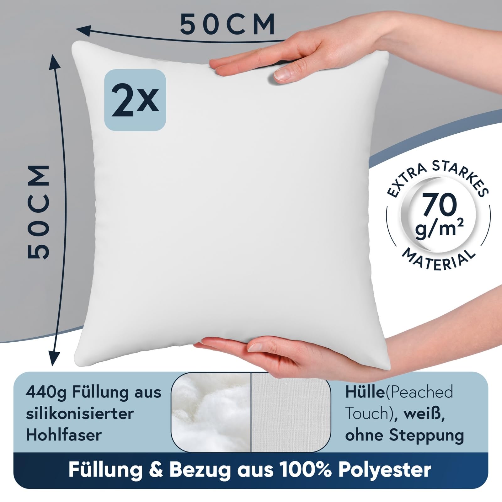 Moon Confezione da 2 Cuscini Imbottiti 50x50 cm per Divano 440 g Classic Peached Touch