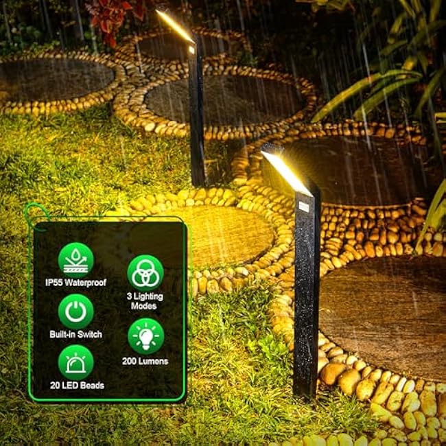 JSOT Solar Garden Lights - 6 Pack Solar Driveway Lights Outdoor for Landscape Pathway Backyard Decor Waterproof Walkway Light with Bright 3 Lighting Modes