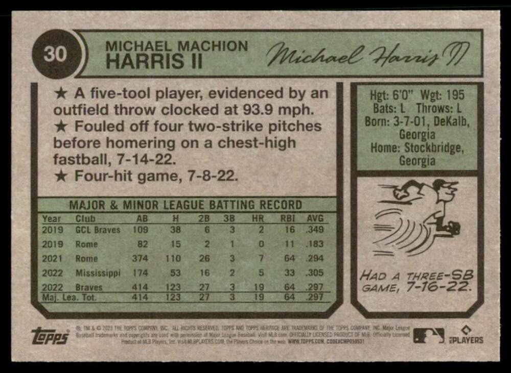 Amazon.com: 2023 Topps Heritage Baseball #30 Michael Harris II RC