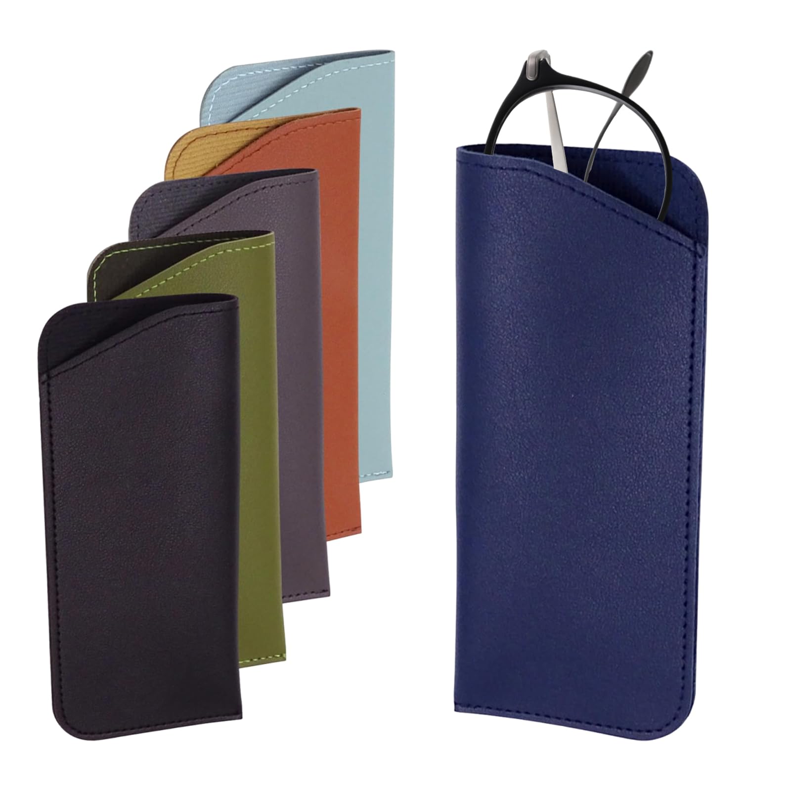 NVTEGR 6 Pcs Glasses Case Soft, Glasses Case, Soft Glasses Case, Leather Slim Glasses Cases for Men and Sunglasses Case Spectacle Storage Pouch for Women Men Travel