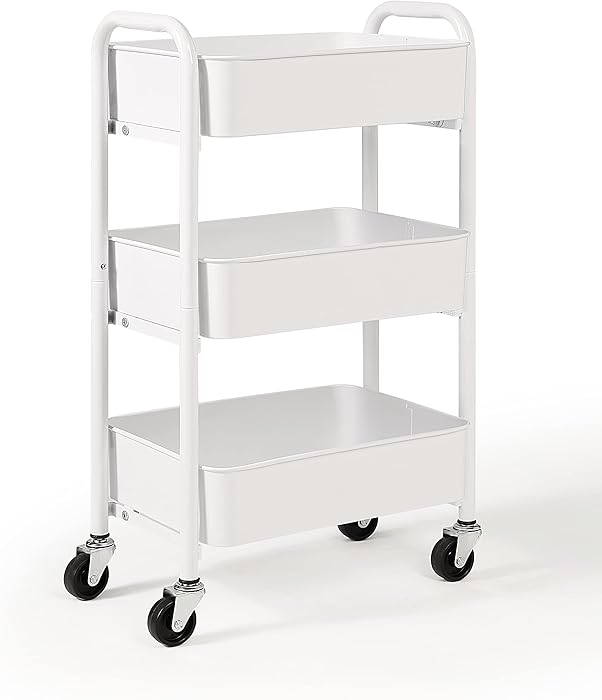 Amazon.com: SunnyPoint 3-Tier Delicate Compact Rolling Metal Storage Organizer - Mobile Utility Cart Kitchen/Under Desk Cart with Caster Wheels - WHT (15.35" X 10.24" X 26.8"H) : Office Products