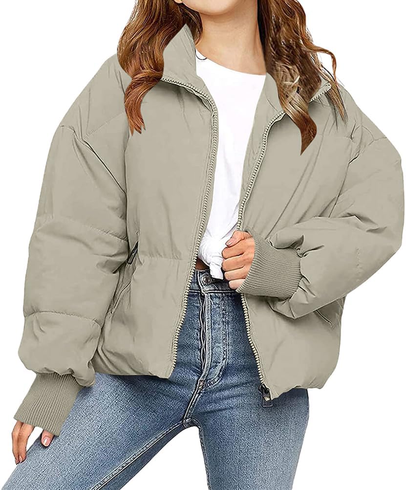 Doudoune Courte Femme Hiver - Col Montant, Style Y2K - Manteau Matelassé Chaud - Polyester - Taille Courte