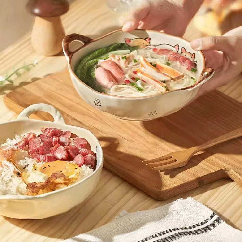 Suppenschüssel mit zwei Henkeln, Ramen-Schalen, Obstschale, Retro-Keramik, Doppelohrig, for Den Haushalt, Chinesische Nudelsalat-Suppe, Instant-Dinner-Teller