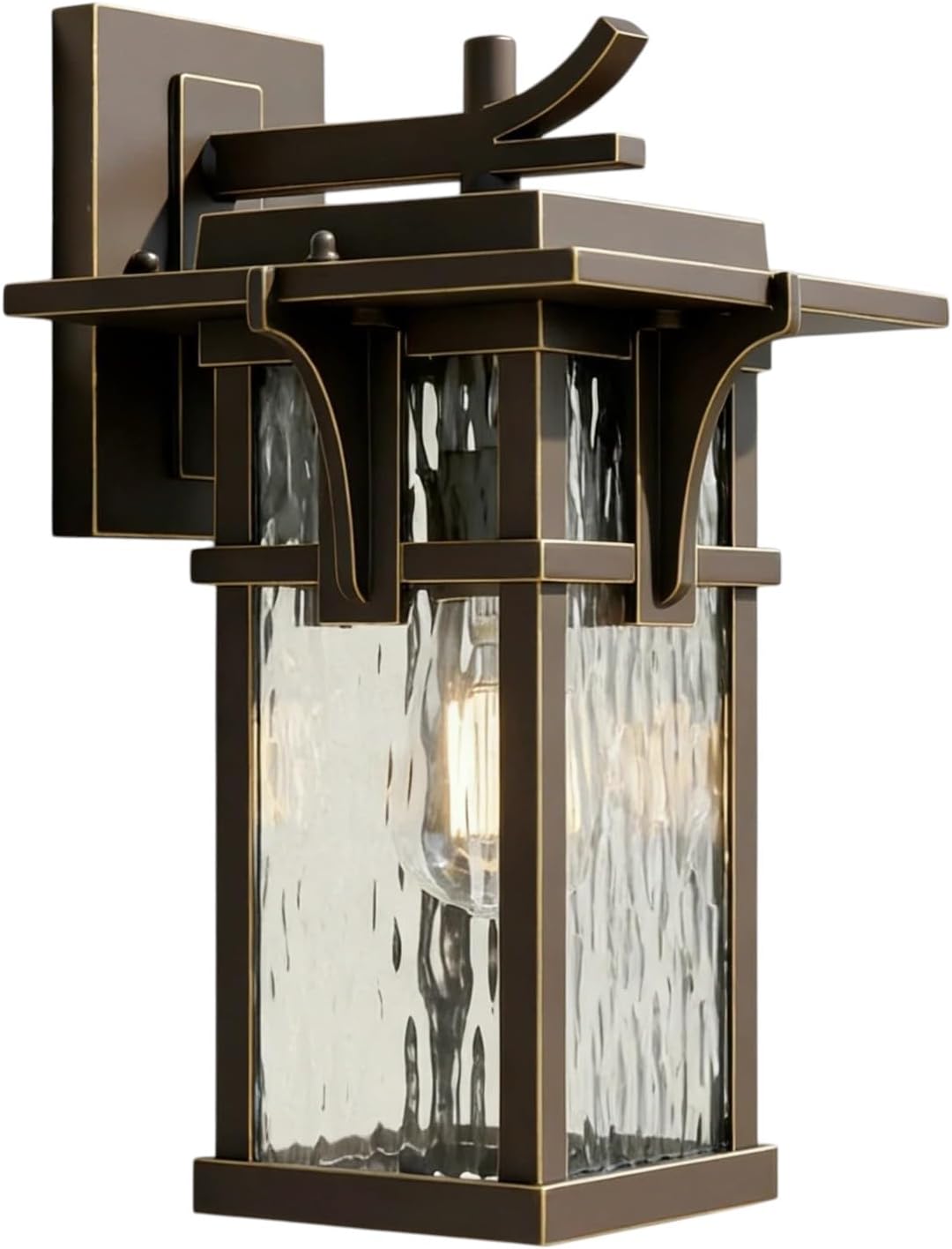 Outdoor Wall Lights Fixtures,Oil Rubbed Bronze Exterior Porch Lights with Water Ripple Glass, Waterproof Wall Sconce Lights for Patio Porch and Garage,ETL Qualified