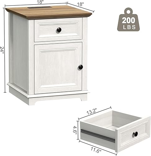 Miniatura 3 de Mesa auxiliar con estación de carga, carga rápida, mesa auxiliar con cajón, mesa auxiliar de almacenamiento grande para sala de estardormitorio,