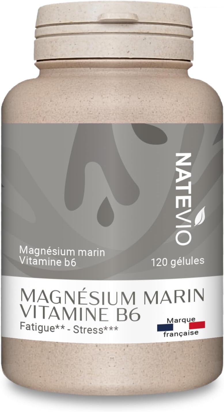 Marine Magnesium Vitamin B6-120 Vegetable Capsules – Vitamin – Fatigue – Stress Anxiety – Made in France Natevio
