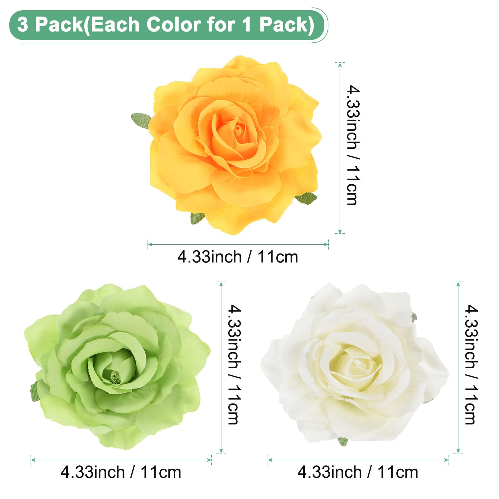 M METERXITY 3-Pack Rose Hair Clips, Flower Hairpin Fabric Floral Brooch for Bridal Wedding/Party/Women Hair Accessories - Image 3