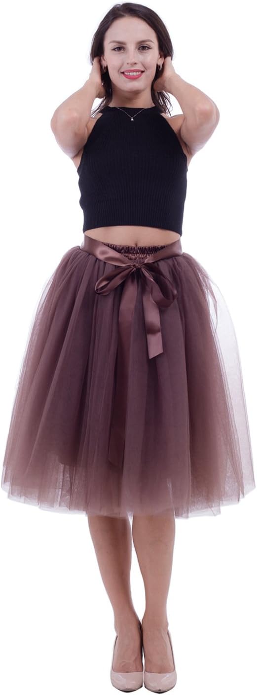 kephy Women's Tulle Skirt 7 Layers Tutus for Women A Line Knee Length Petticoat Wedding Party Adult Midi Skirt