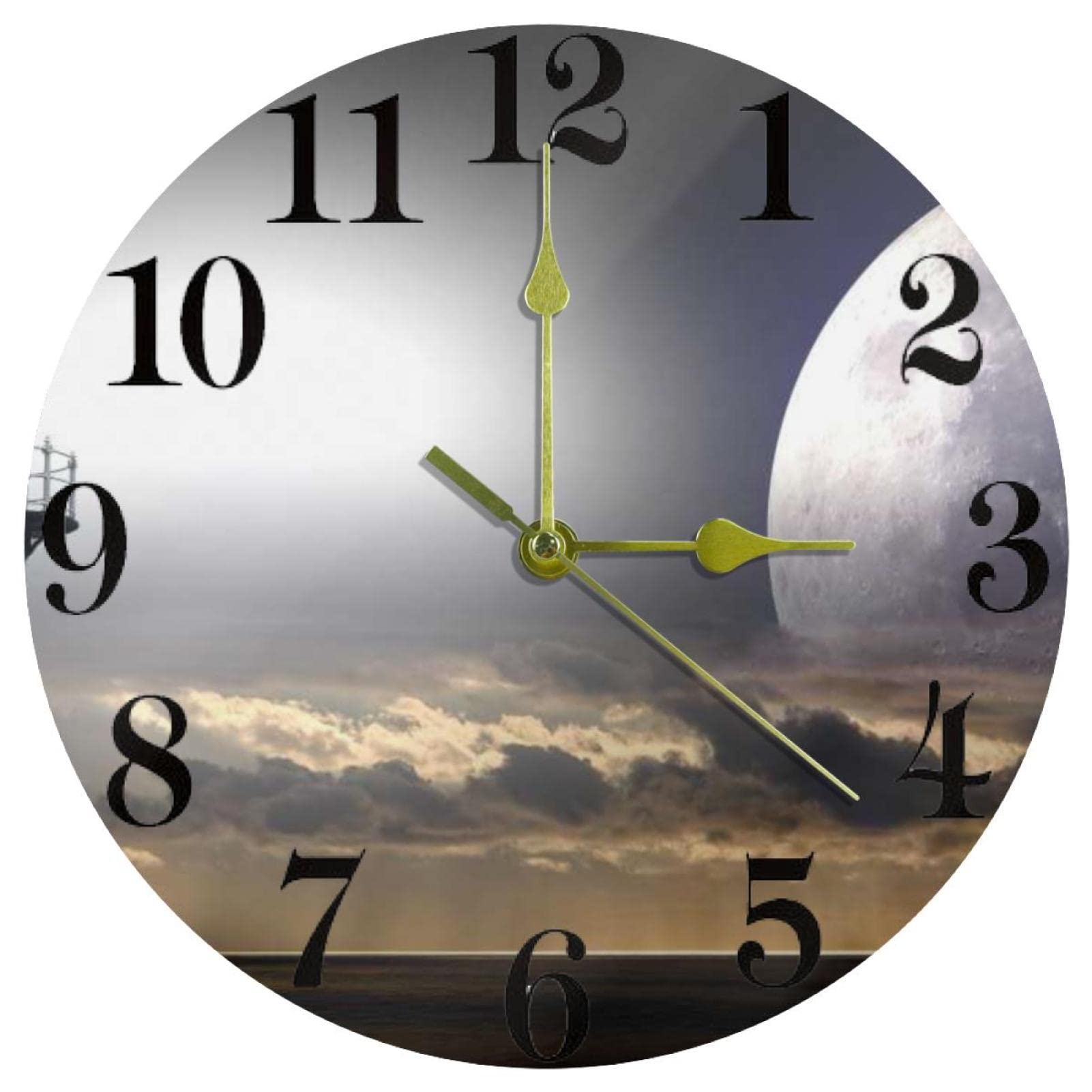 Horloge murale ronde phare silencieuse 25,4 cm pour école maison