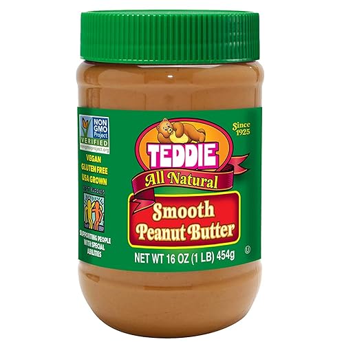 Miniatura 1 de Teddie Mantequilla de maní totalmente natural, suave, sin gluten y vegano, tarro de plástico de 16 onzas (suave, paquete de 4)