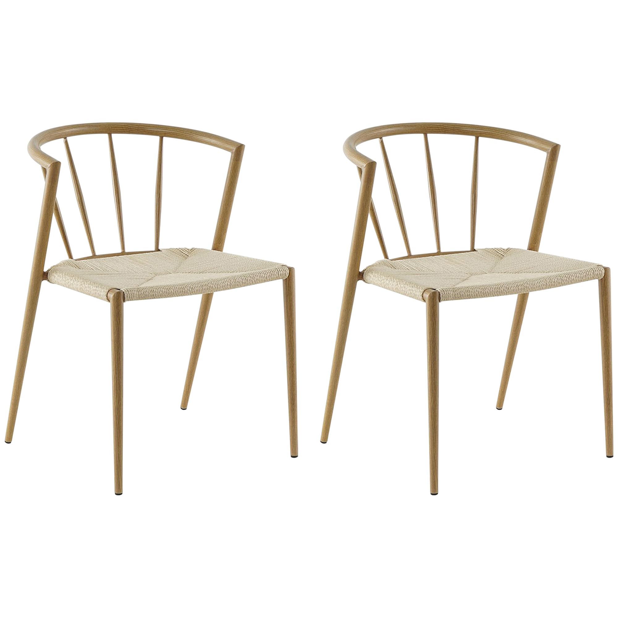 HOMCOM Pack de 2 Sillas de Comedor con Asiento de Cuerda de Papel Sillas de Cocina Apilables Estilo Moderno Carga 120 kg 51x51x71 cm Roble y Crema