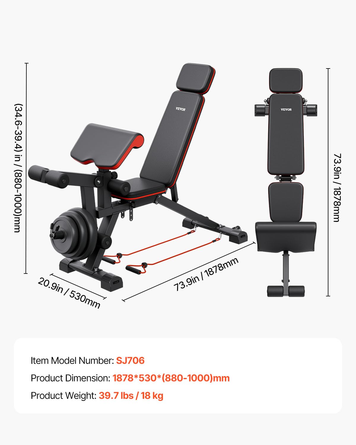 Weight Bench, 800lbs/660lbs Adjustable Weight Bench Press for Full Body Workout, Exercise Sit-up Bench for Home Gym Strength Training, Multiple Functions, Fast Adjustment