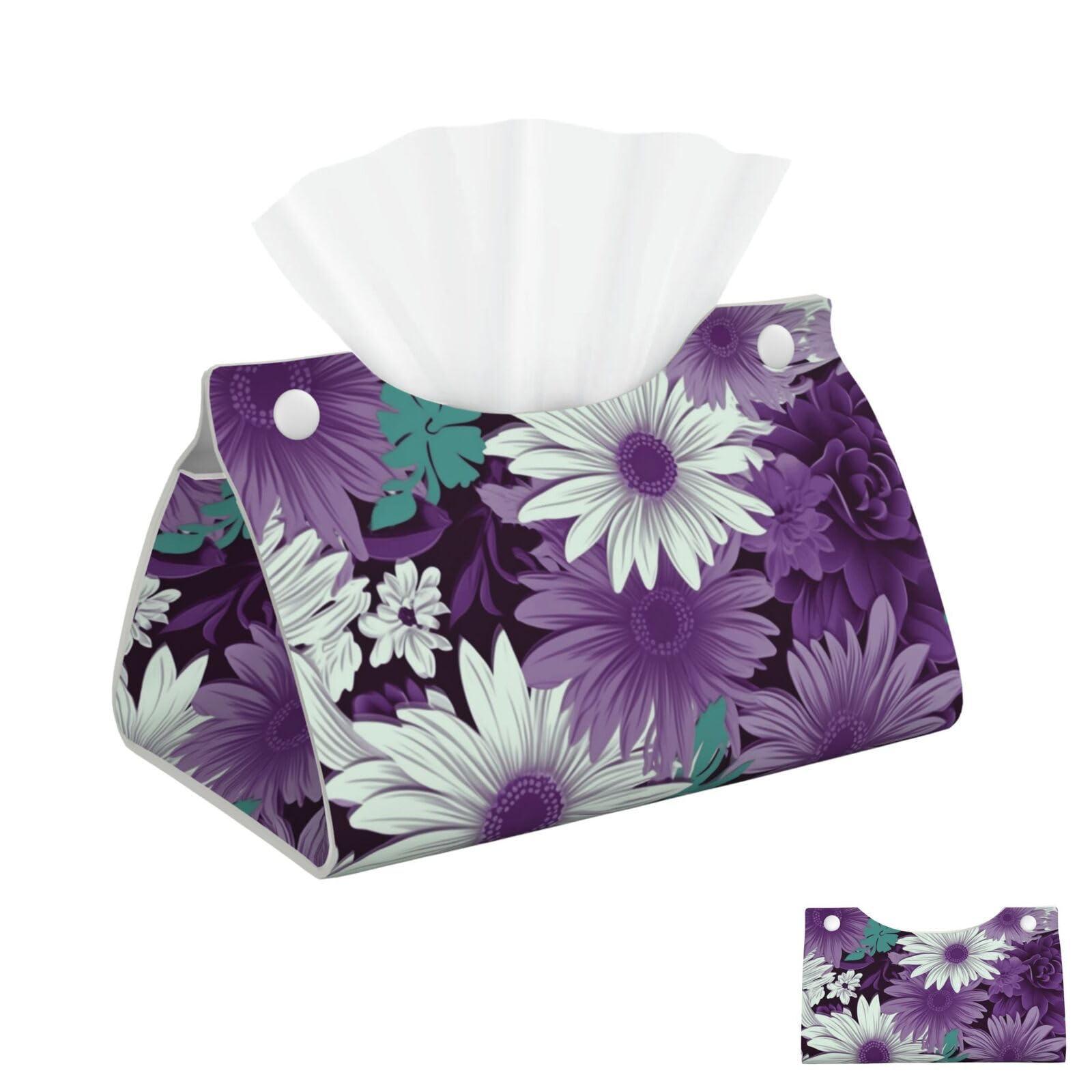Purple White Floral Tissue Box Cover Square Cube Boxes