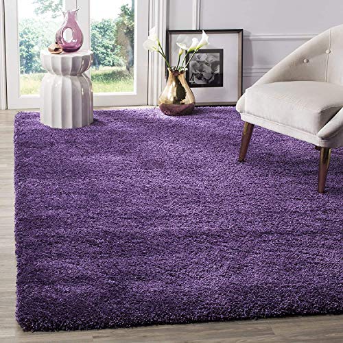 Image of Solid Fluffy Rugs and Carpet for Hall and Drawing Room 5x5 Square Purple Color