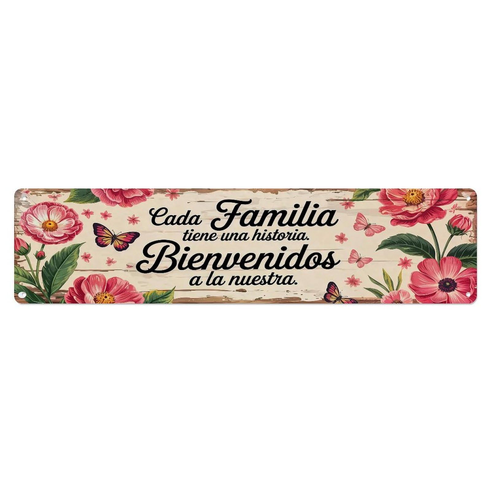Floral Butterflies Wood Background Text Metal Tin Sign Plaque
