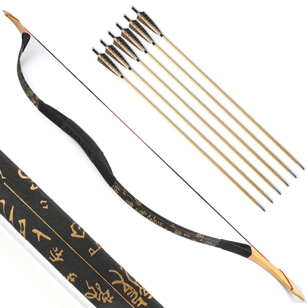 SHARROW Archery Traditional Bow Recurve Bow and Arrows Set Handmade Longbow Wooden Mongolian Horsebow Hunting Bow 20-50lbs for Adult Shooting Practice (20lbs, Type 4)