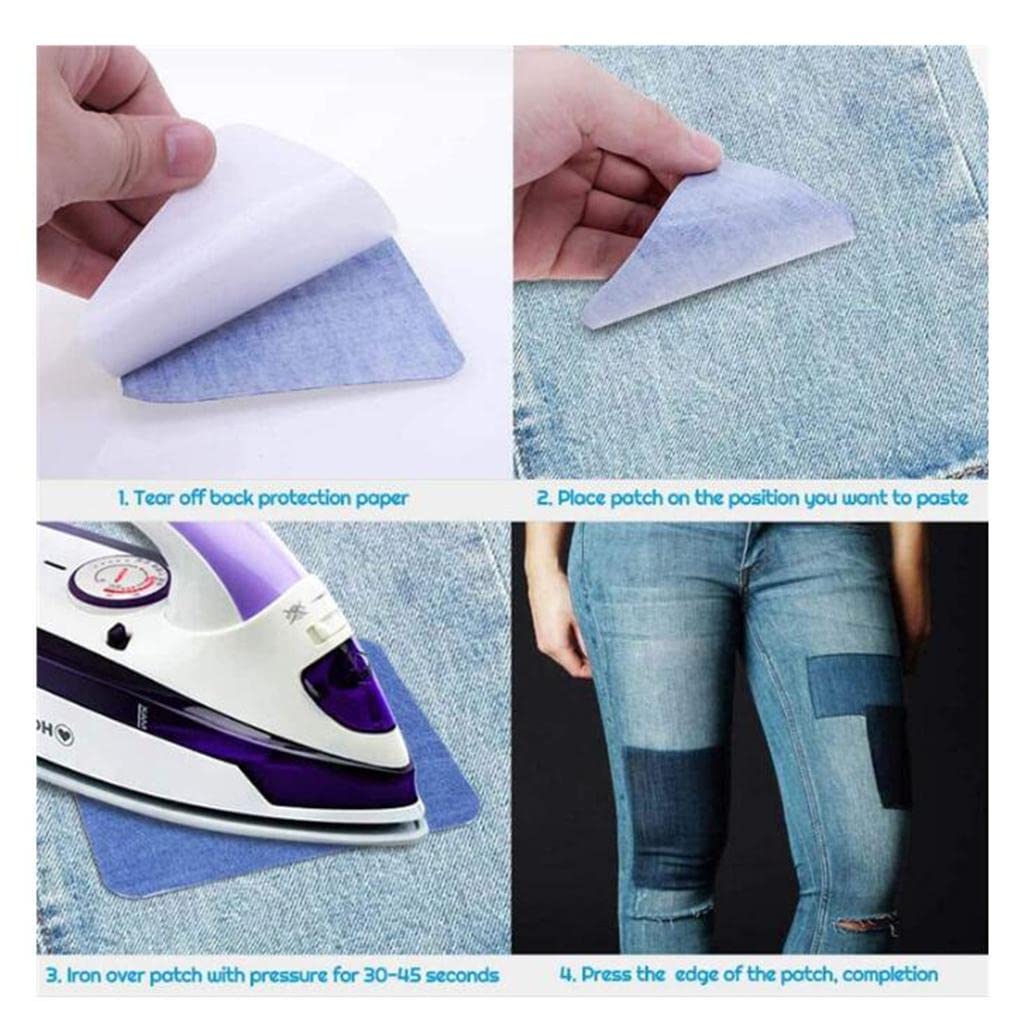5 Set DIY Bügelbilder Denim Jeans Aufkleber Applikationen No Sew 26 Stück Weiß