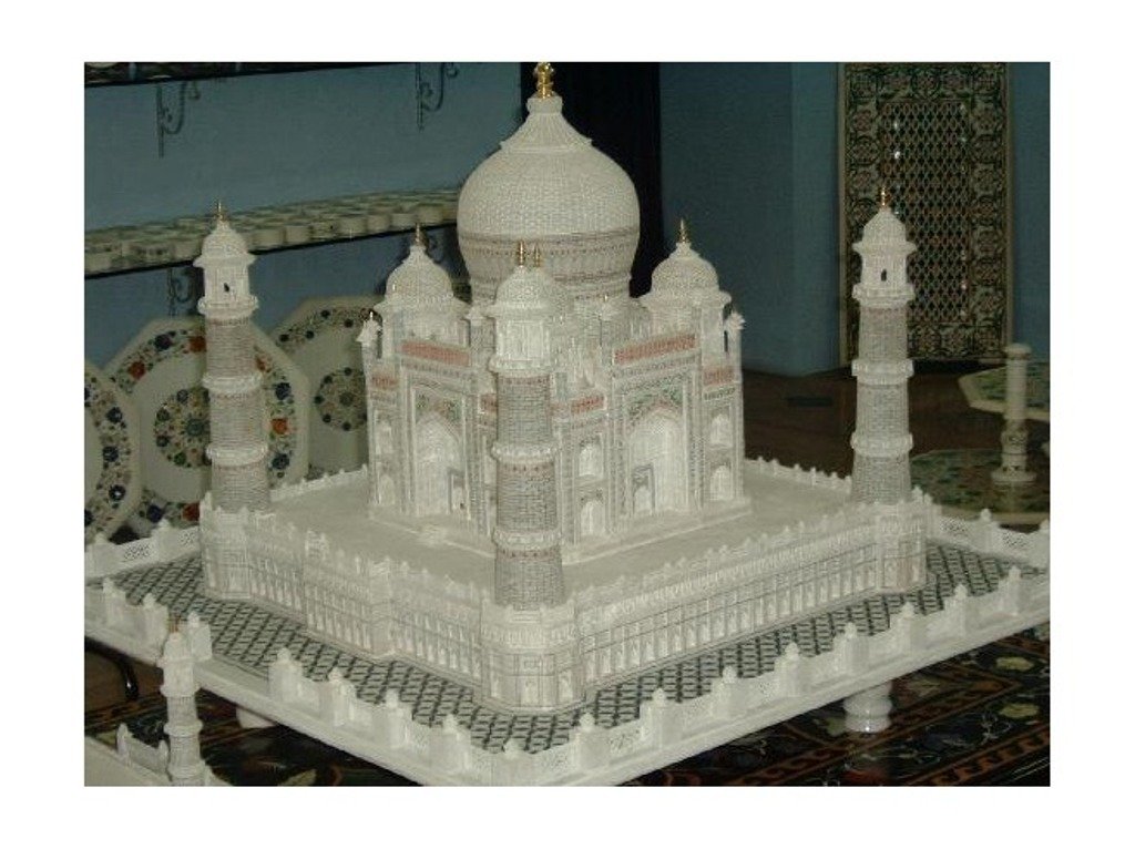 Italian Marble Taj Mahal Replica 14" Inch, White Marble Big Taj Mahal Handmade Home Decor Handicraft