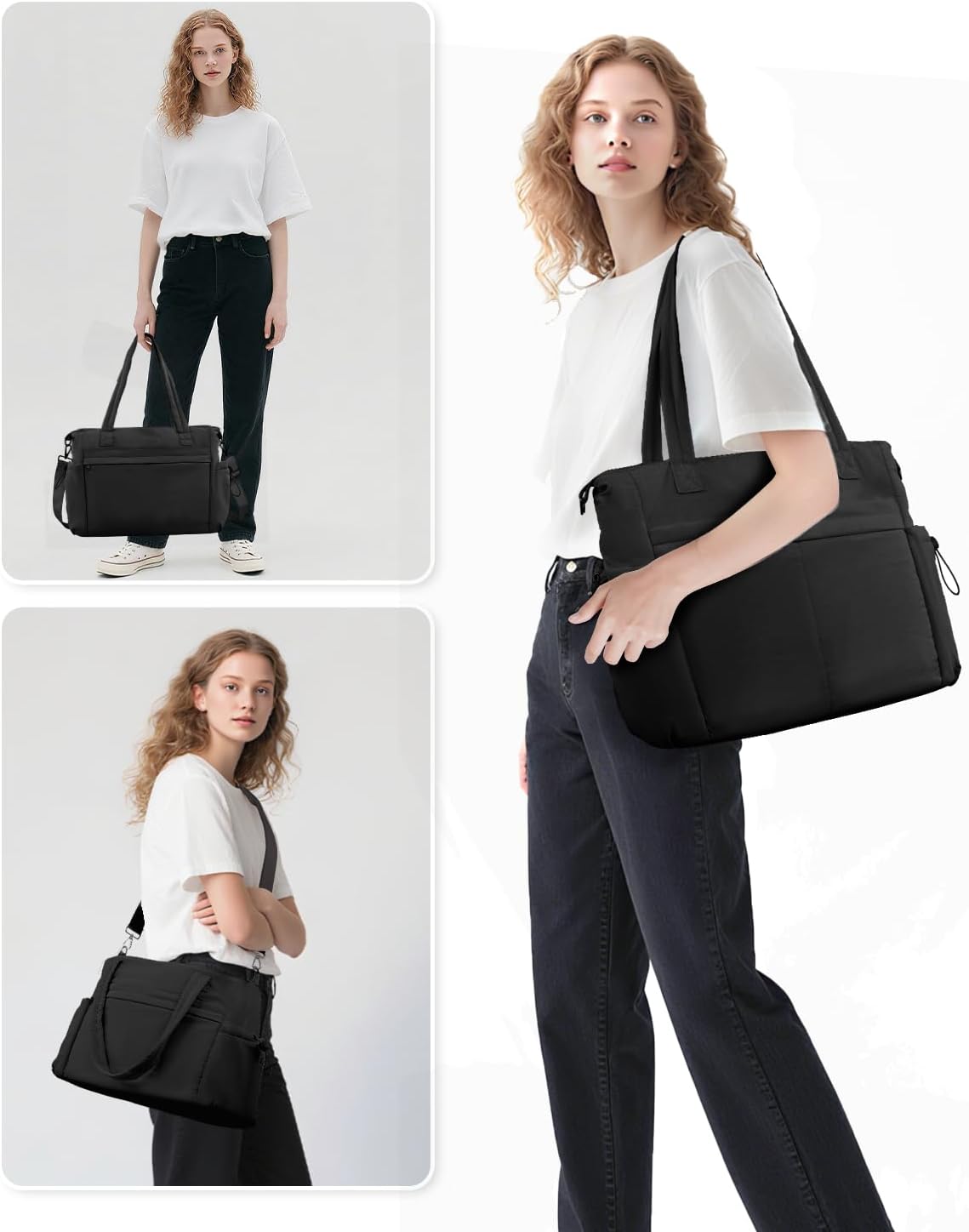 Tote Bag for Women Puffer Work Tote with 15.6 Inch Laptop Compartment and Cup Holder Shoulder Bag Handbag with Zipper - Image 2