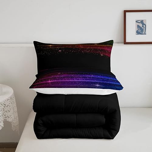 Miniatura 4 de Juego de edredón negro degradado, juego de ropa de cama para niños con diseño de galaxia, galaxia, degradado, morado, azul, amarillo, a rayas, juego