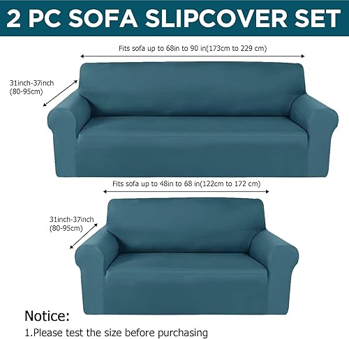 Miniatura 2 de Peryiter Juego de 2 fundas de sofá para sofá biplaza para sala de estar, protector de muebles para sofá, sillón, ajuste elástico, a prueba de