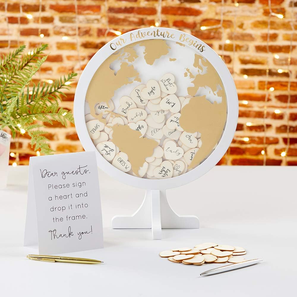 Kate Aspen Wedding Guest Book Alternative - Our Adventure Begins Globe Frame Keepsake (22101NA), Black