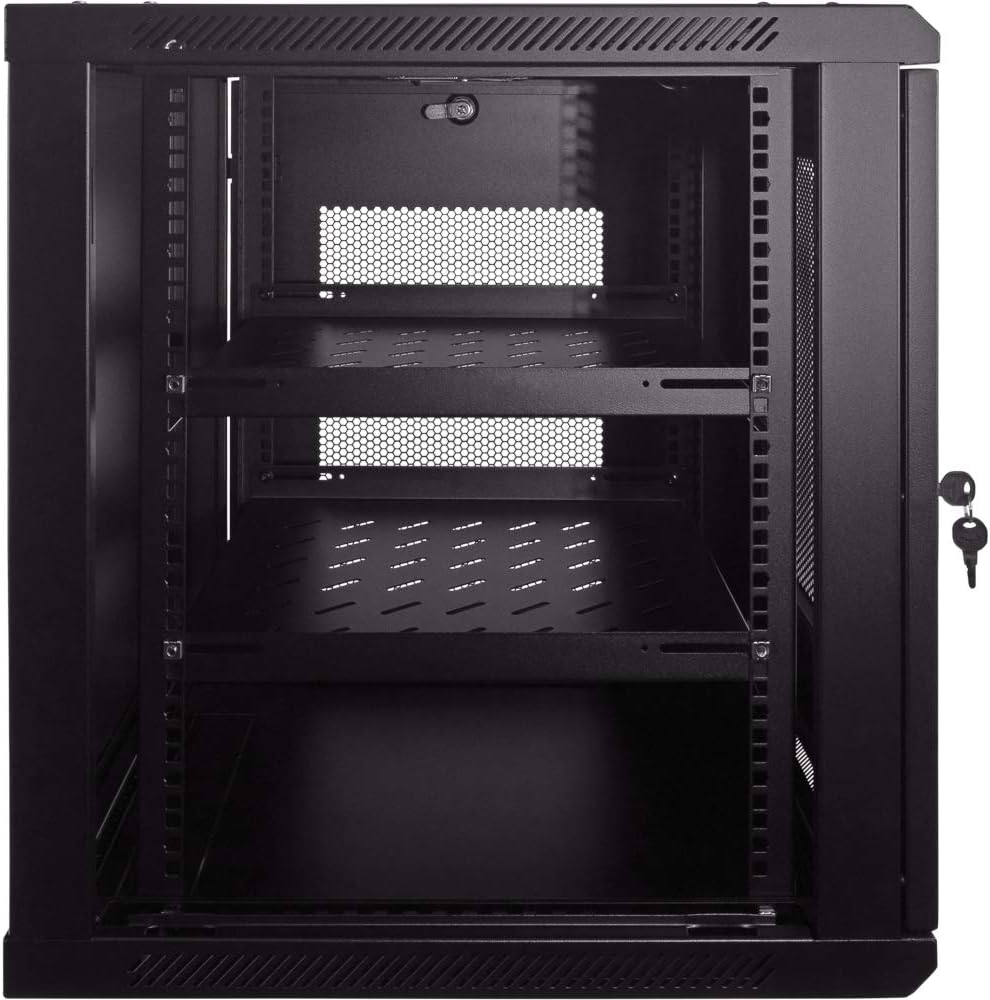 Navepoint 12U Deluxe IT Wallmount Cabinet Enclosure 19-Inch Server Network Rack with Locking Perforated Door 24-Inches Deep Black with/Shelves