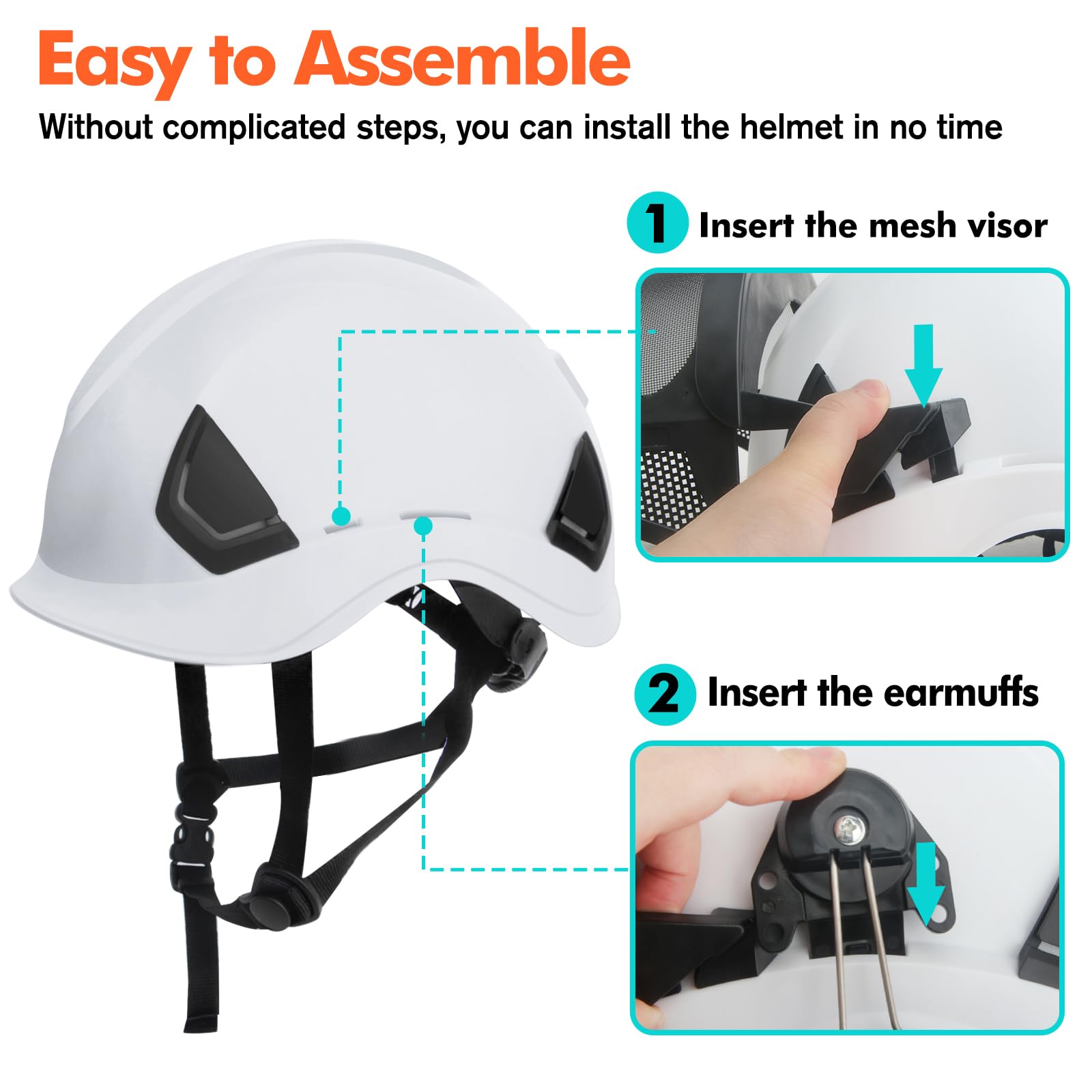 Forsthelm Helmet,Kettensägen-Sicherheitshelm,4-in-1 Kettensägen-Schutzhelm mit Gehörschutz Ohrenschützer und Gesichtsschutz Visier,Industrie Helm Schlagfeste Bequeme Belüftung Arbeitshelm -Weiß
