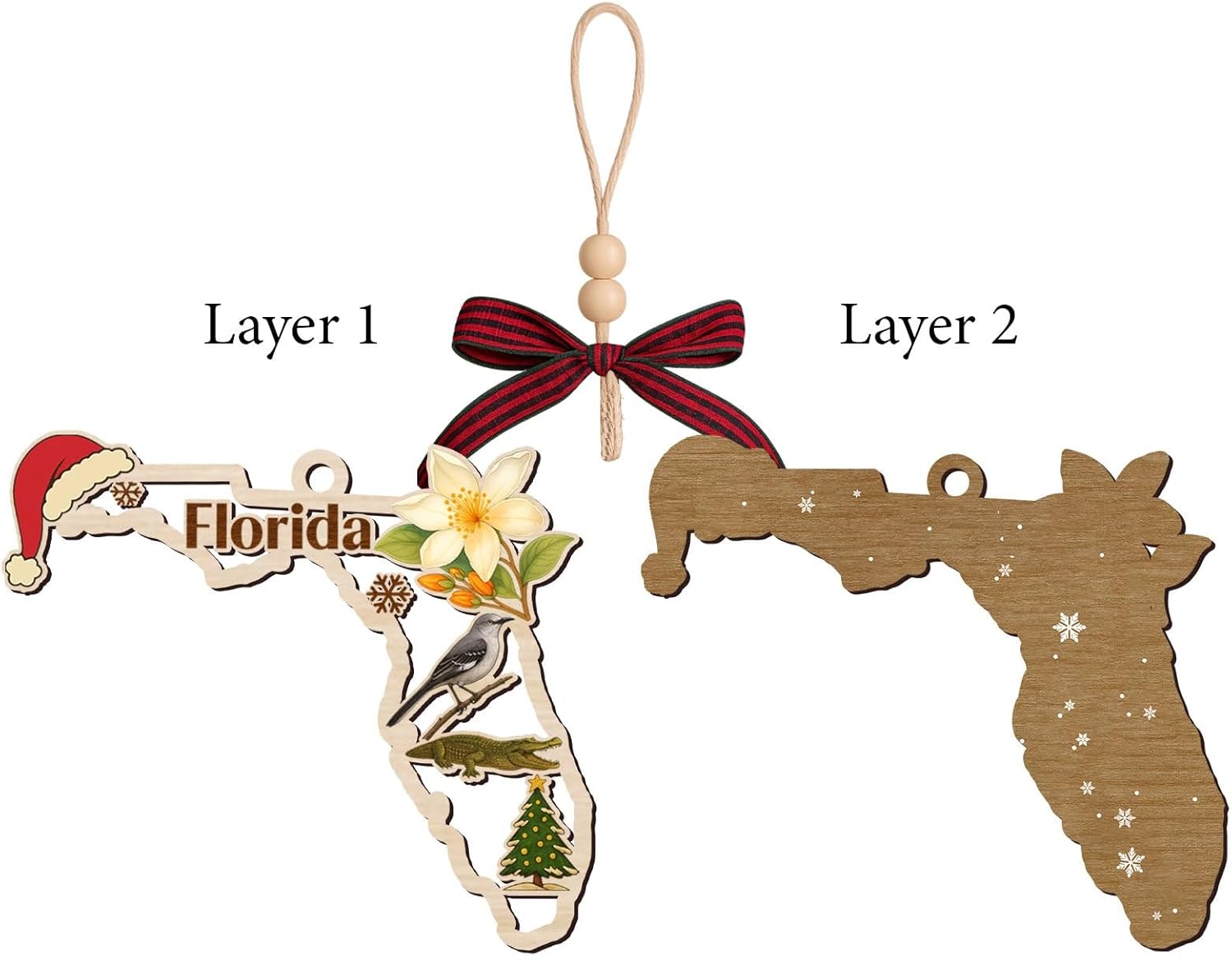 Florida State Christmas Wooden Ornament - State USA Ornament - Moving to Florida Gift - Travel Gift - 2 Layer Laser Cut Wooden Ornament - Image 3