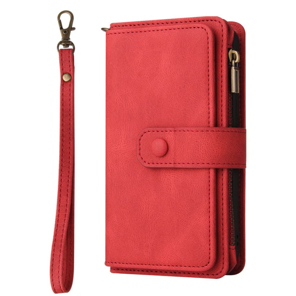 Custodia Flip in Pelle con Cerniera per iPhone 14 13 12 11 Pro XS Max XR X 8 7 6 6S Plus SE 2020 2022 Slot per Carte Portafoglio Shock Phone Cover,Rosso,Per iPhone XR