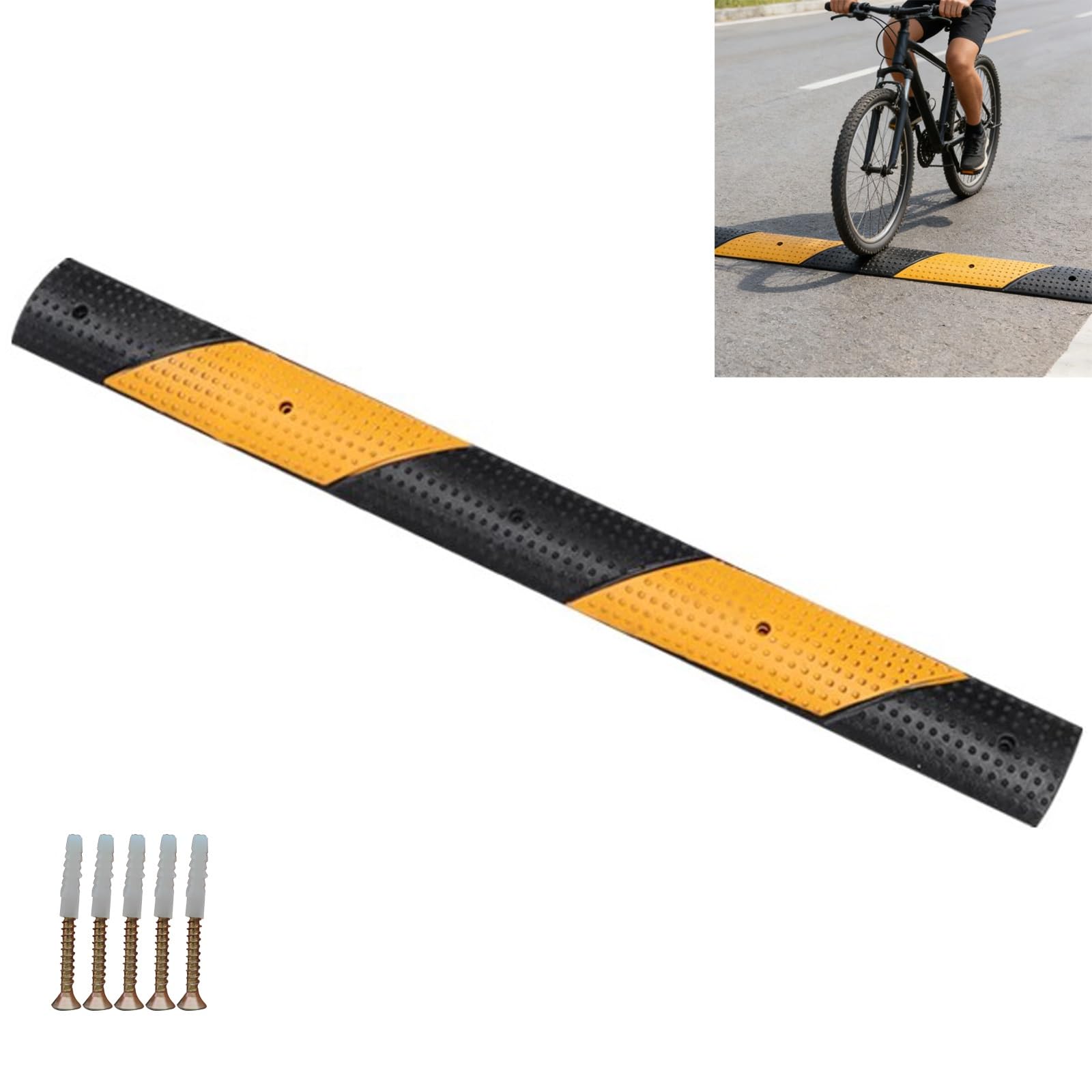 100cm Reductor de Velocidad Vial, Reductor Velocidad Coche de Goma, Badenes para Garaje, Alta Visibilidad, Antideslizantes, para Garajes, Caminos Grava, Asfalto y Hormigón