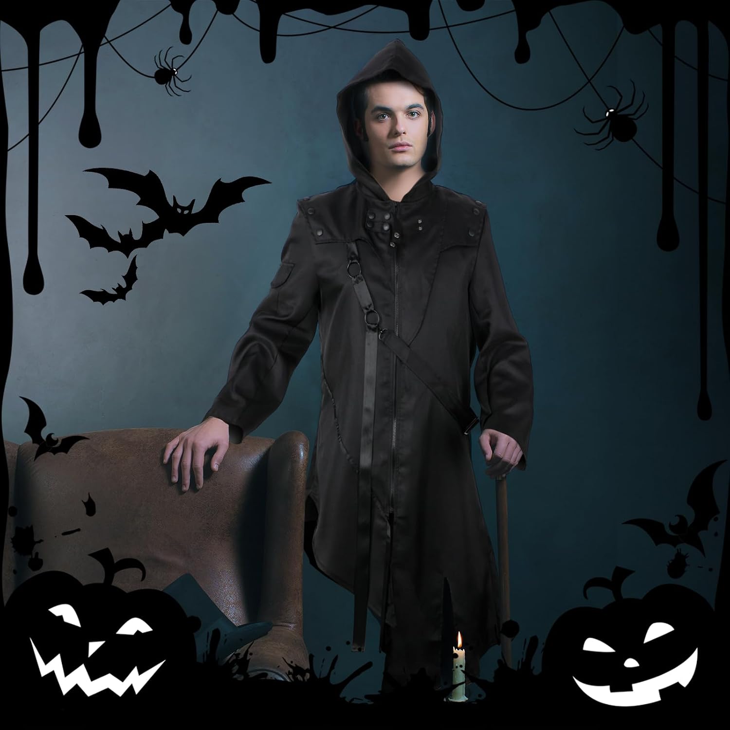 Hicarer Mens Steampunk Vintage Tailcoat Halloween Gothic Victorian Frock Coat Medieval Renaissance Costume