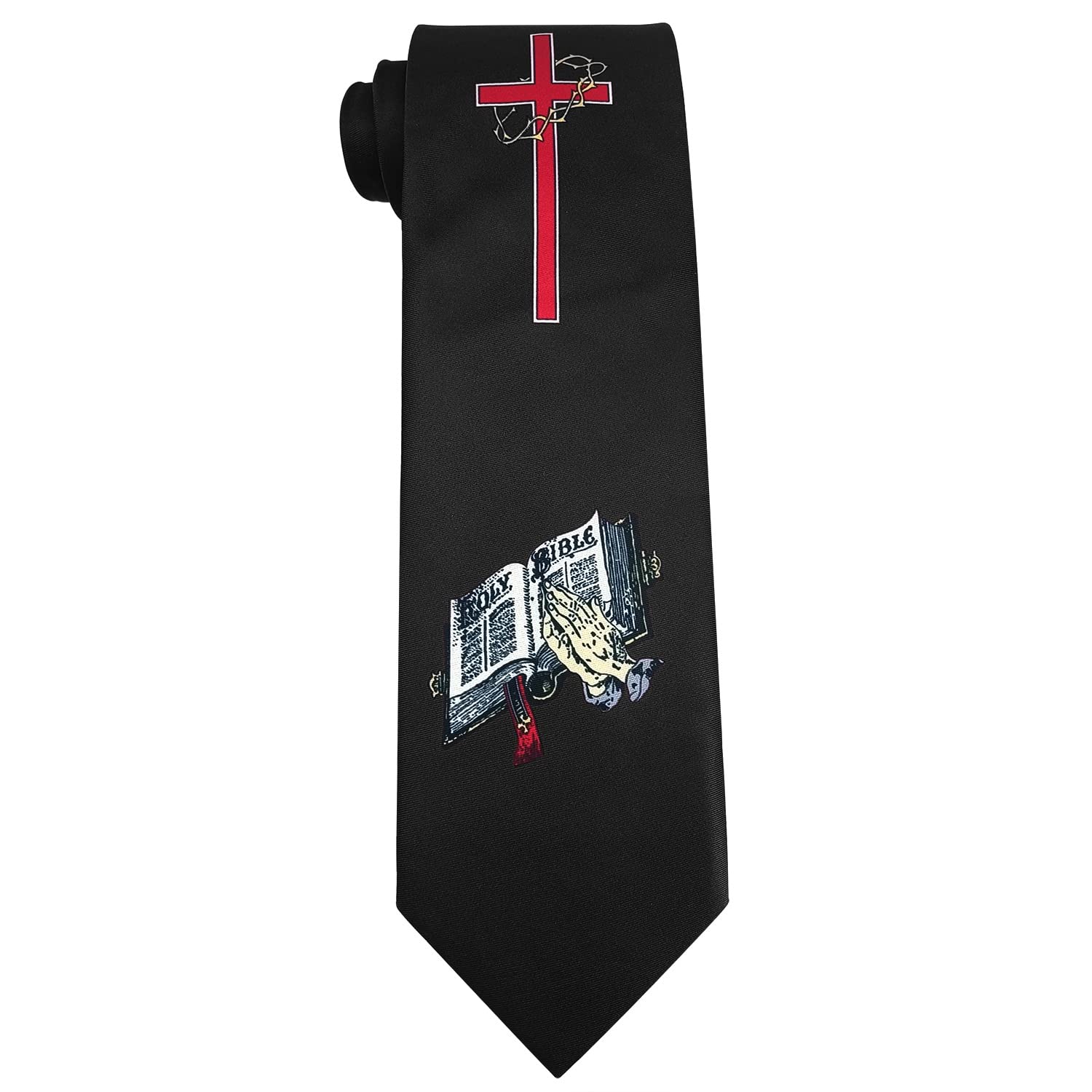 Wpamlrta Men's Bible Prayer Black Christian Ties Novelty Religous Holy Bible Jesus Crosses Neckties