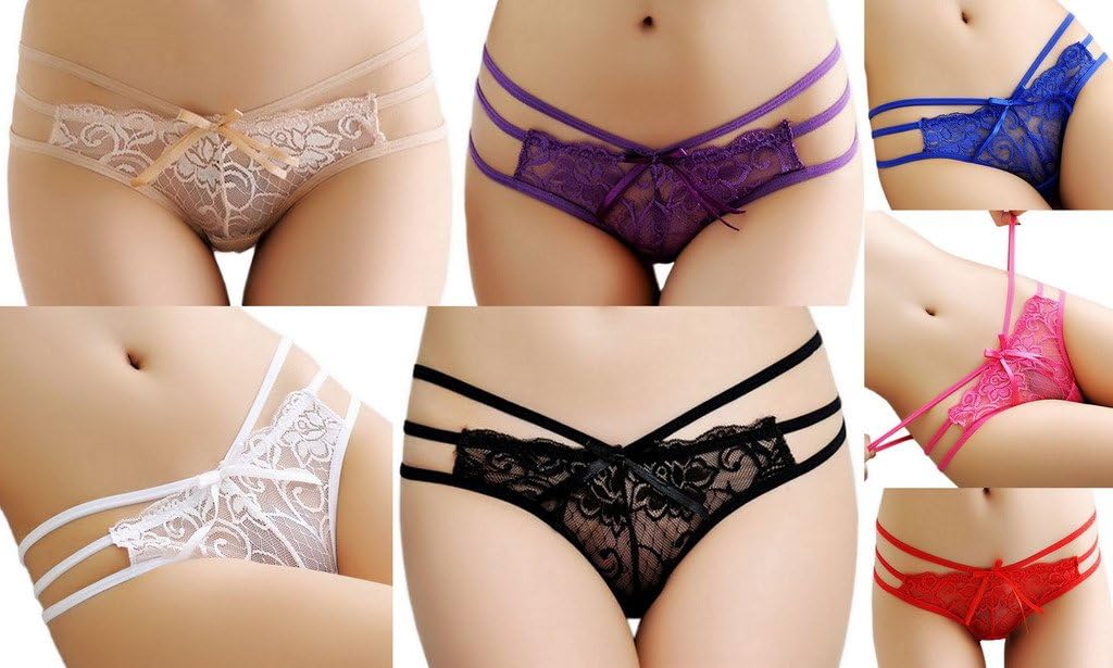 Women Underwear Sheer Floral Lace Thong Briefs Panties B18