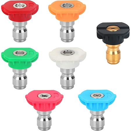 STYDDI Pressure Washer Spray Nozzle Tip Set with 5 Multiple Degrees Nozzle and 2 Second Story Nozzle, 7 Pack, 1/4" Quick Connect, 2.5 GPM, Rated Up to 4500 PSI