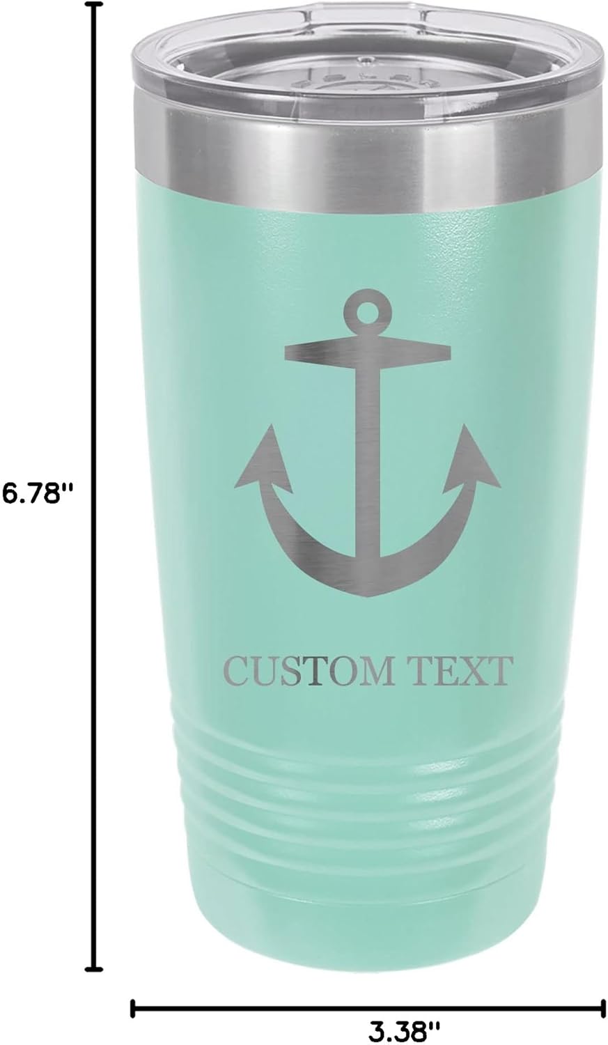 20-Ounce Vacuum Insulated Stainless Steel Tumbler Customized Double-Walled Laser Engraved Coffee Black Mug, Anchor, Personalized