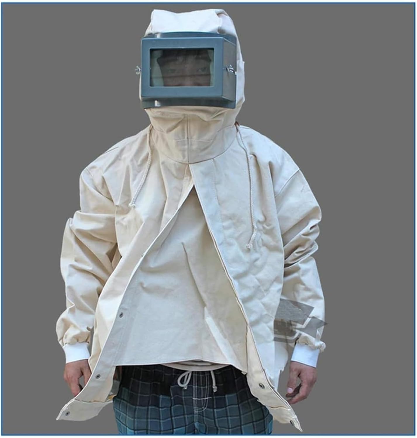 Mono protector for chorro de arena, traje protector contra el polvo for hombres y adultos con chorro de arena abrasivo for industria de lona, ​​para pintar y trabajar la madera,suministrada.
