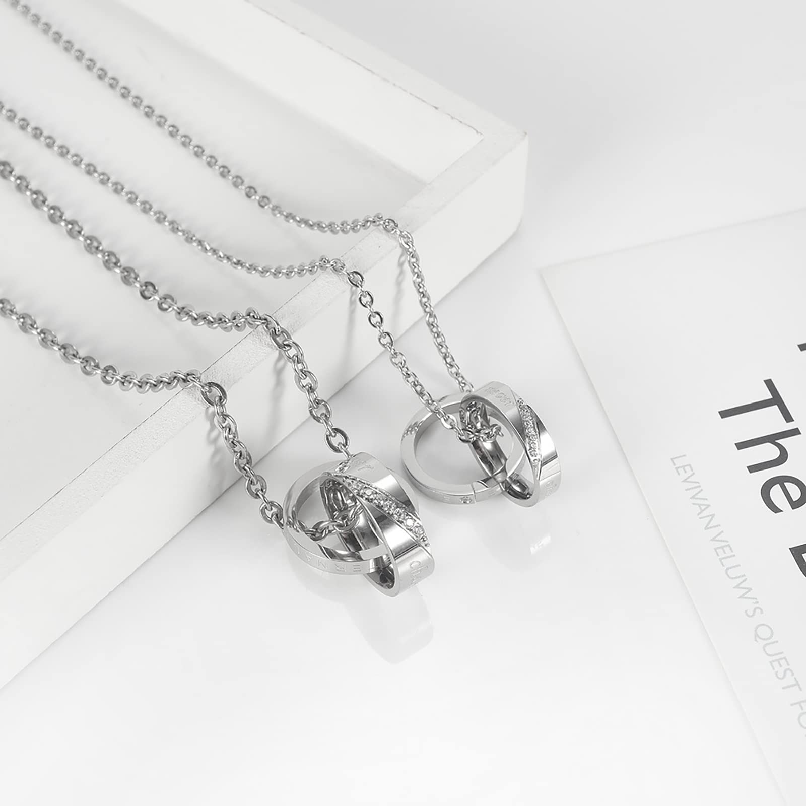 ESNY Collar Personalizado para Parejas, Collar con Colgante De Doble Anillo para Parejas a Juego con Ella, Colgante De Promesa De Amor Eterno Women