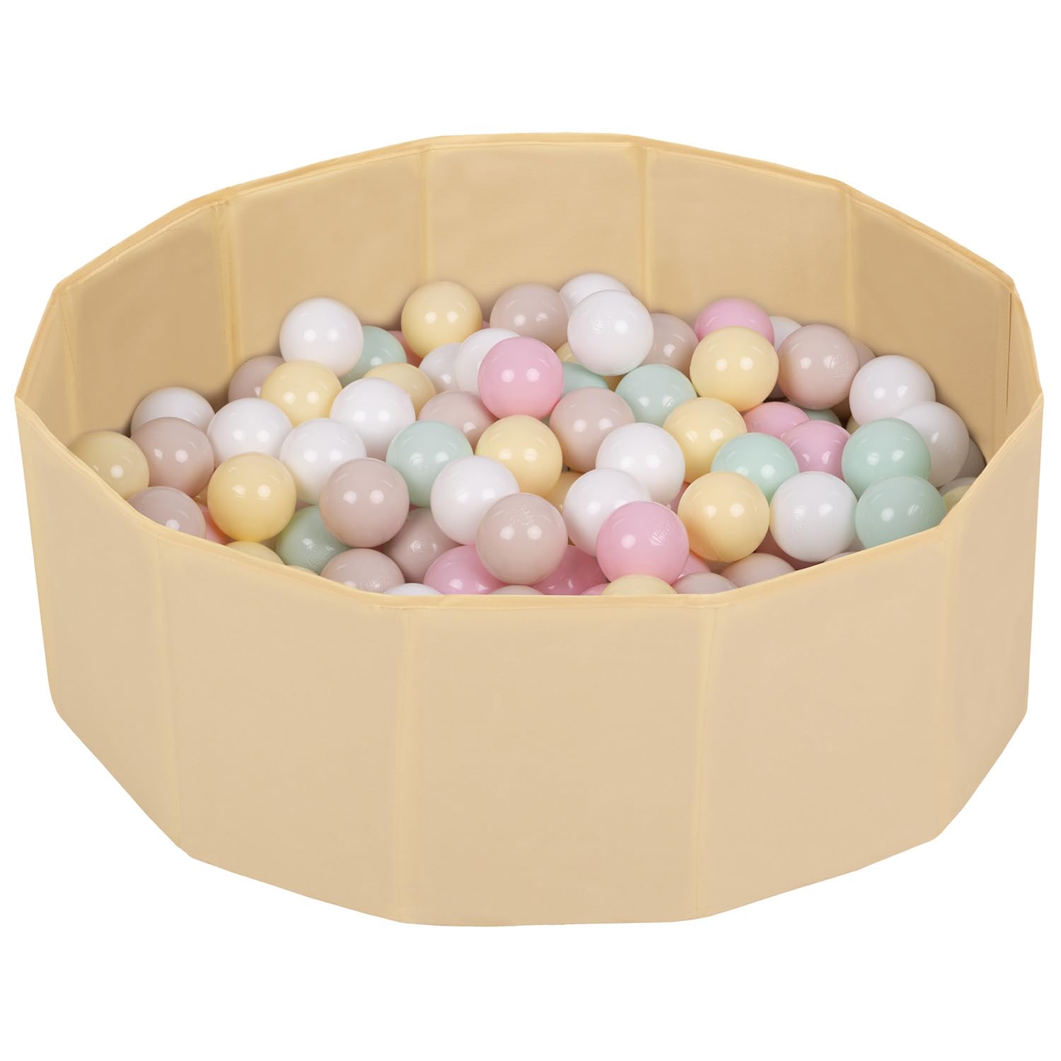 Selonis Children Colourfull Foldable Ballpit With 300 Balls, Light Beige:Pastel Beige/Pastel Yellow/White/Mint/Powder Pink